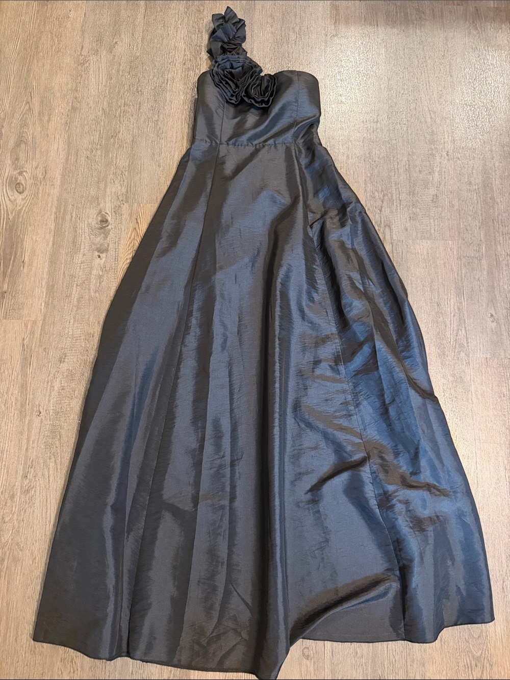 Forever 21 One-Shoulder Black Evening Gown with Floral Detail
